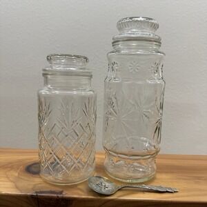 VINTAGE 70s Mr. Peanut Planters Glass Jars (Set of 2) + Rare Silver Plated Spoon
